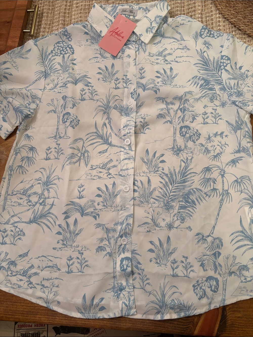 Adeline Clothing Light Blue Tropical Print Pajama Set -Small NWT